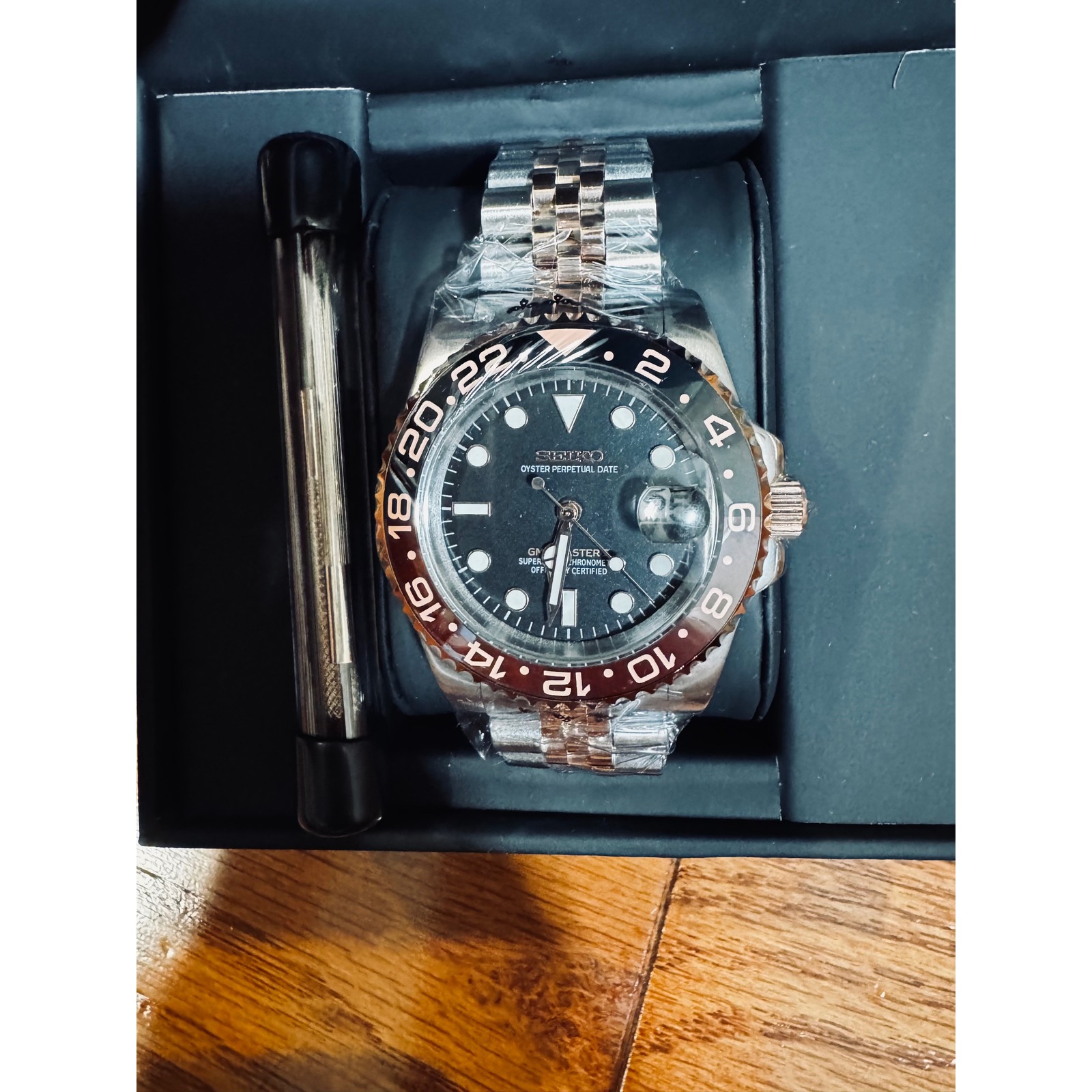 Seiko Mod Gmt Master Root Beer Rose Gold Two Tone Automatic Watch Jubilee New